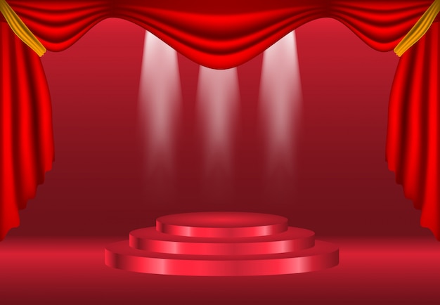 Podium with curtain on bright background decoration