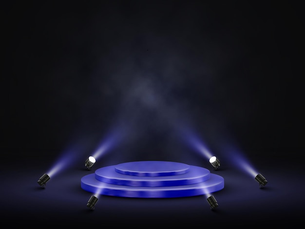 Vector podium with lighting. stage, podium, scene for award ceremony with spotlights. vector illustration.