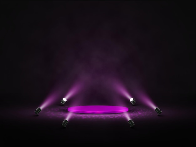 Vector podium with lighting. stage, podium, scene for award ceremony with spotlights. vector illustration.