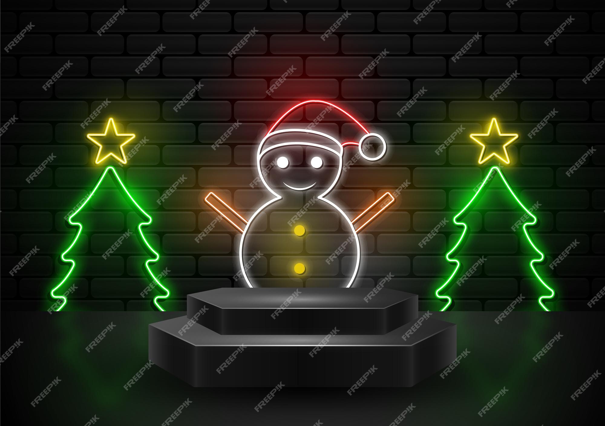 Premium Vector  Podium with neon light christmas tree illustration vector