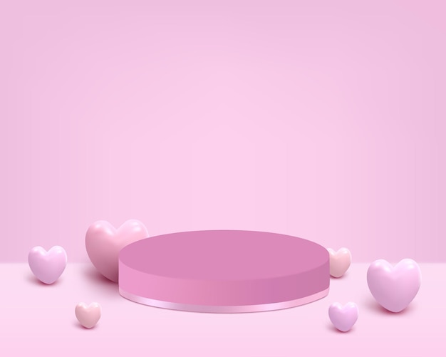 제품 배치를위한 핑크 하트가있는 연단
