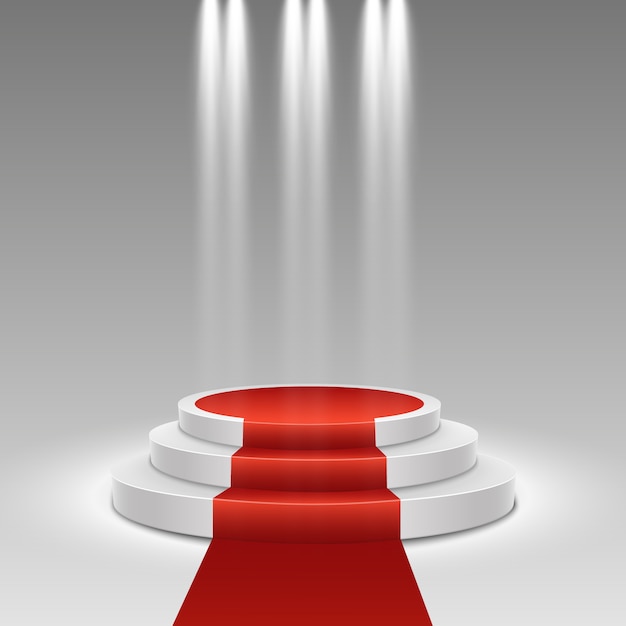 Podium with red carpet. Stage for awards ceremony. Pedestal. Spotlight.   illustration.