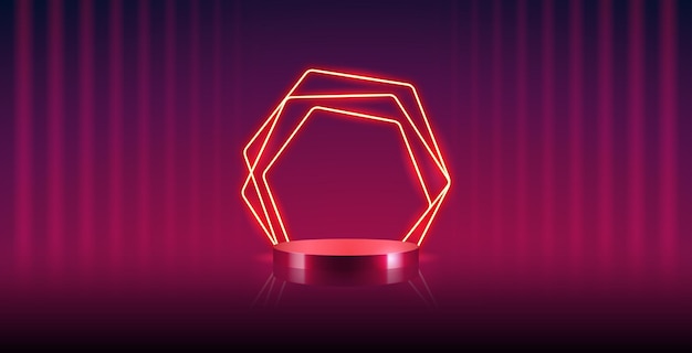 Podium with Red Hexagonal Neon Frame