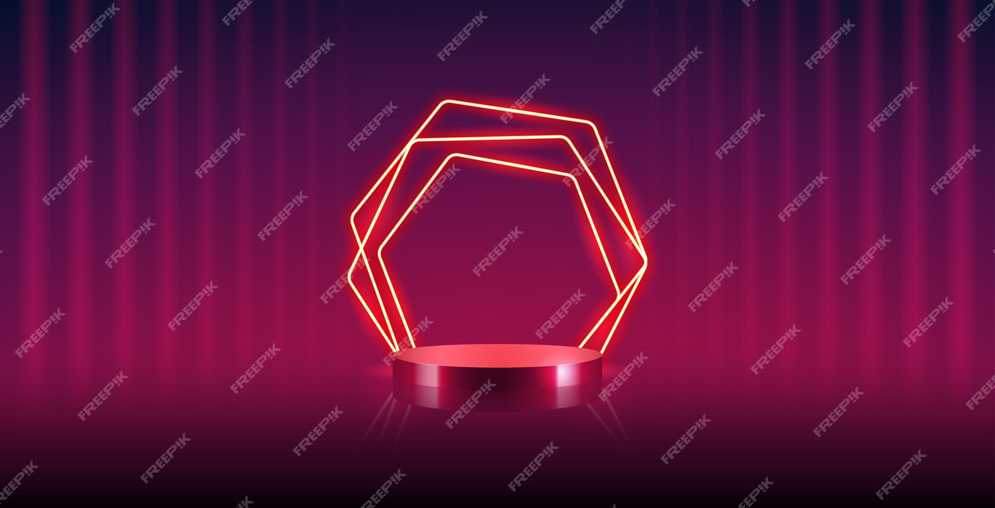Premium Vector | Podium with Red Hexagonal Neon Frame