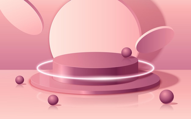 Podiumscène met geometrische vorm, roze achtergrond, 3d illustratie