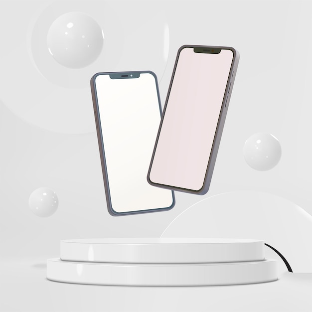 Podiumstandscène met mockups voor smartphones