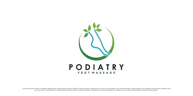 Podotherapie-logo-ontwerp voor natuurlijke voetmassage met enkelconcept en bladelement Premium Vector