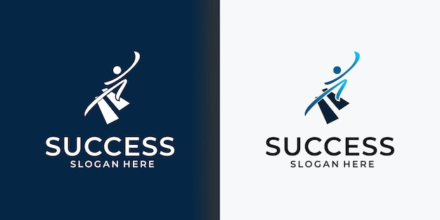 Vector poeple success logo with stair raise a success premium vector
