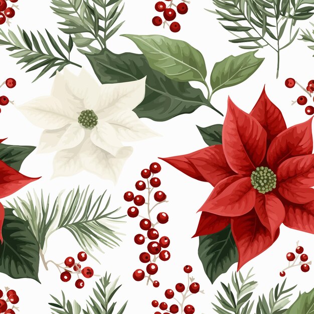 Vector poinsettia_christmas_seamless_pattern_with_winter vector