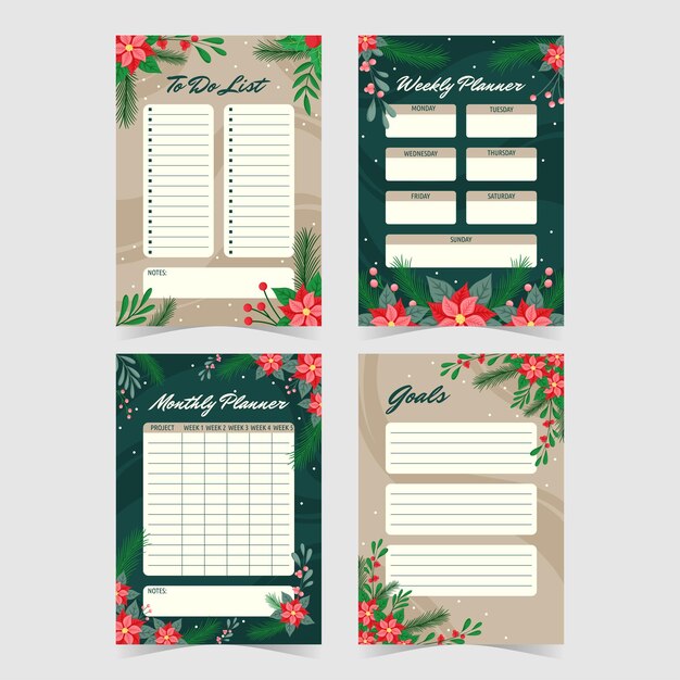 Poinsettias Journal Planner Templates Collection