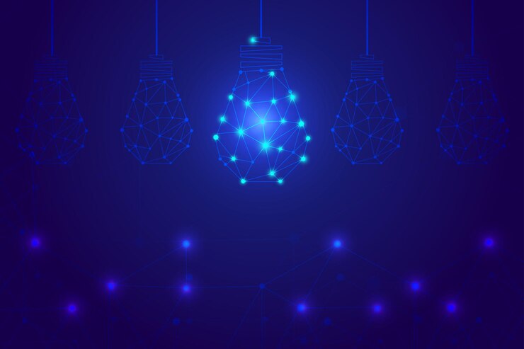 Vector point line surface link composition luminous bulb network technology creativity brainstorming co