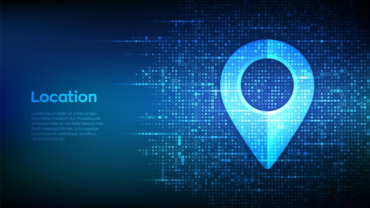 Vector 使用二進制代碼制成的位置點標誌 地圖指針 具有數字的矩陣背景 10 gps 指針 圖形元素 導航針點 全球位置系統符號 矢量插圖
