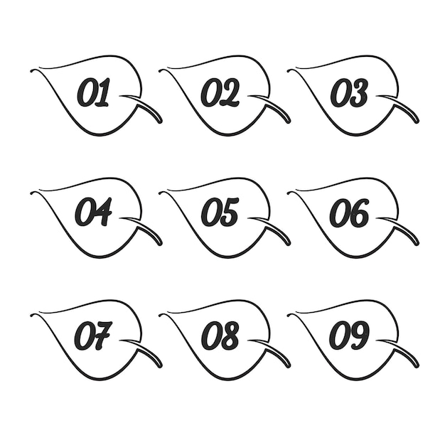 ベクトル ポイント番号セット 0～9 手描き風 葉っぱの形