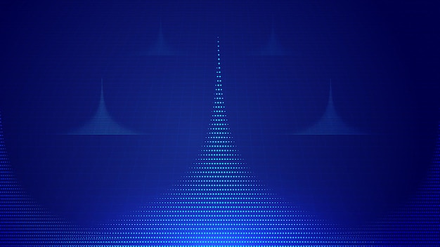 Point particles converge upward to form a mountain terrain with a technological sense background