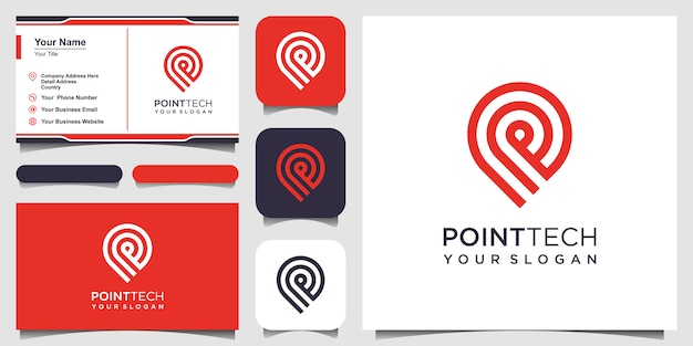 Logo point tech con stile line art. tecnologia creativa, elettronica, digitale, logotipo, per icona o concetto. e progettazione di biglietti da visita