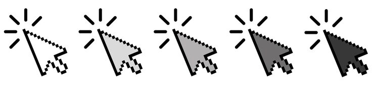Vector pointer cursor icons. computer web arrows, mouse cursors and mouse click pointer line selection. eps