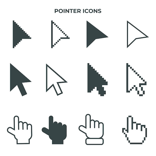 Vector pointer cursor somputer mouse icon clicking cursor pointing hand clicks icons click cursor vector