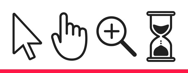 Pointer hand pijl zandloper laden klok muis vergrootglas cursors pictogram teken grafisch element