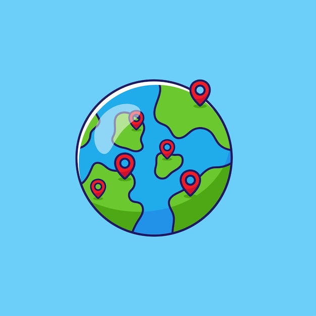 행성 지구 세계 세계에서 포인터 핀 위치