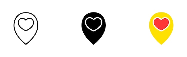 Pointer with heart set icon Location rain of hearts sympathy gift like pointer recognition Care concept Vector icon in line black and colorful style on white background