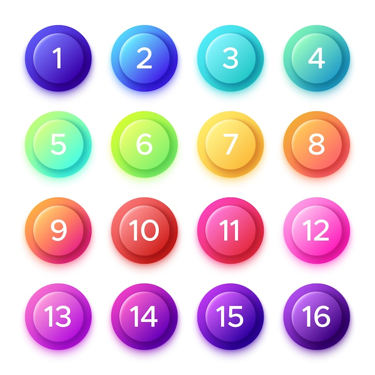 Vector pointing number on gradient bullet button.