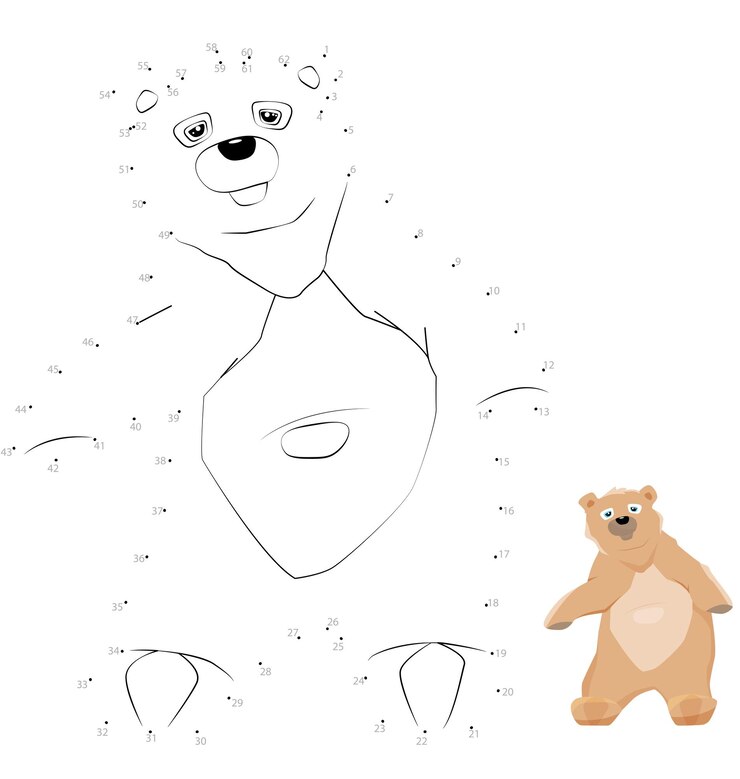 Pointtopoint game Draw a line Bear For kids Worksheet Coloring book