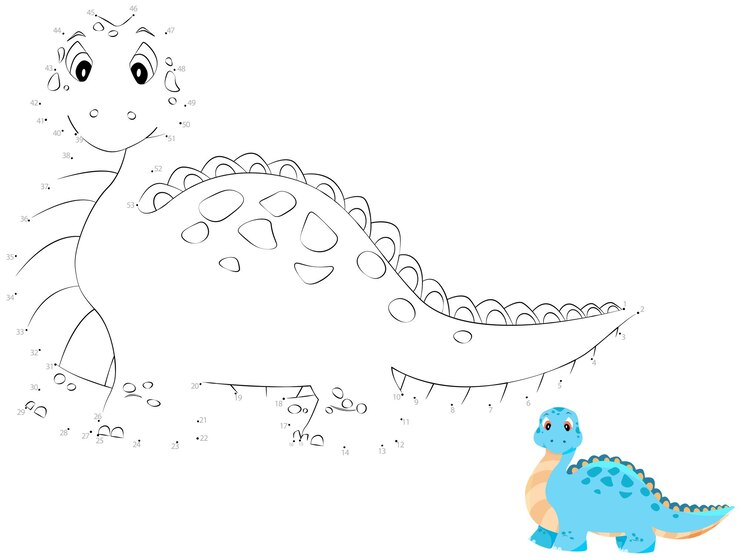 Pointtopoint game Draw a line Cute blue dinosaur For kids Worksheet