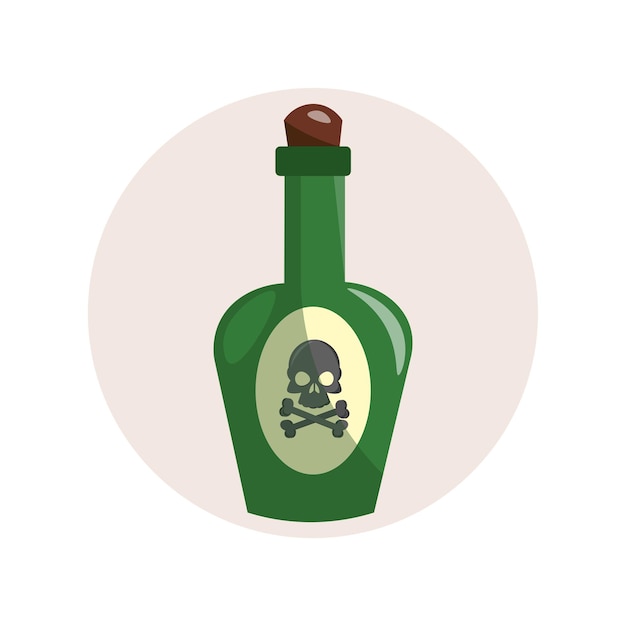 Poison bottle bottle flat icon green bottle with skull bones isolated illustration