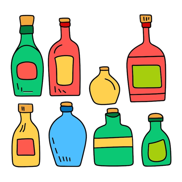 Vector 毒瓶セット色付きのアウトライン色付きの手描きのベクトル アートを分離した落書きボトル
