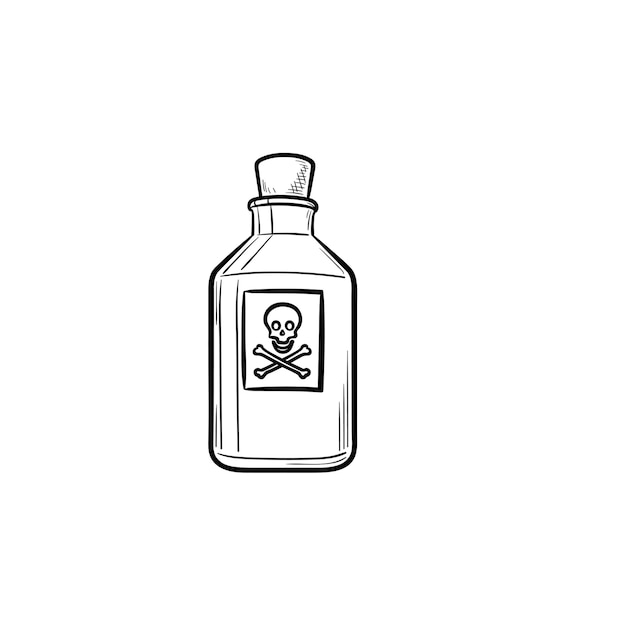 Poison hand drawn outline doodle icon. Hazardous poison bottle poisonous chemical toxin with crossbones label