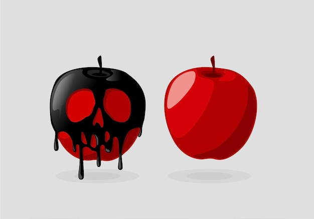 Poisoned red apple coated in skull poison snow white halloween concept