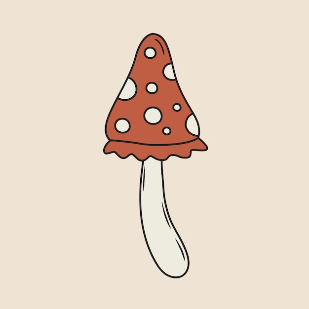 Poisonous amanita mushroom 60s and 70s style element in groovy style