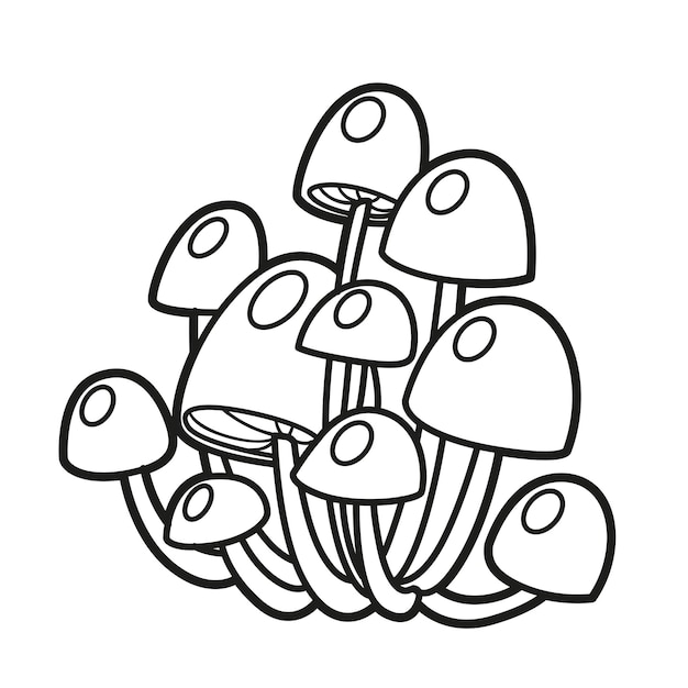 Poisonous toadstool mushrooms linear drawing for coloring isolated on white background