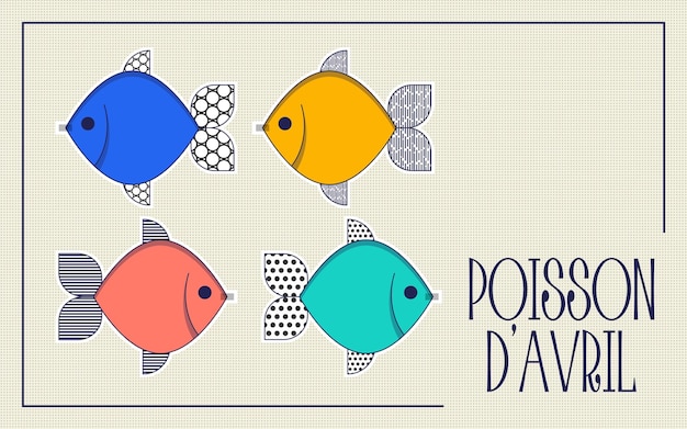 Poisson davril pesce bandiera francese per il giorno del buffone di aprile stile piatto illustrazione vettoriale x9x9.