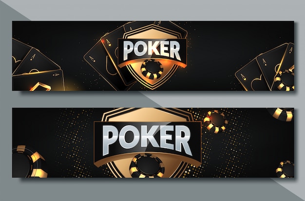 Poker casino banner set met kaarten en chips