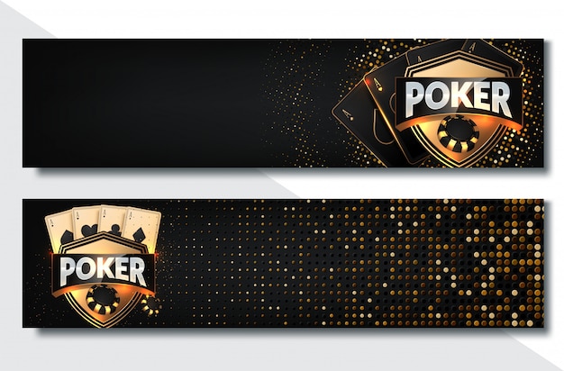 Poker casino banner set met kaarten en chips