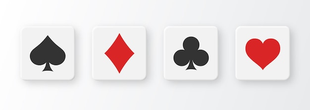 Pulsanti di poker e casinò con mazzo di carte da gioco su sfondo bianco