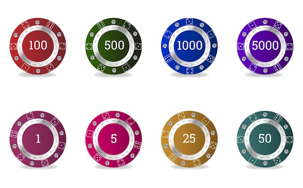 Poker and casino chip. colorful casino chips. set of chips with diamonds. isolated on white.