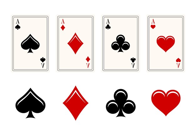 Vettore poker e casinò classico quattro assi su sfondo bianco deck di carte da gioco su fondo bianco