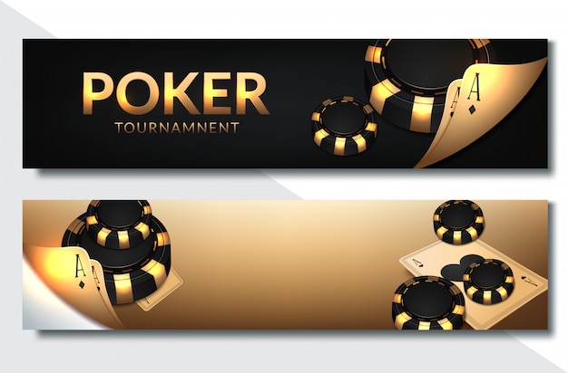 Vector poker casino horizontal banner set