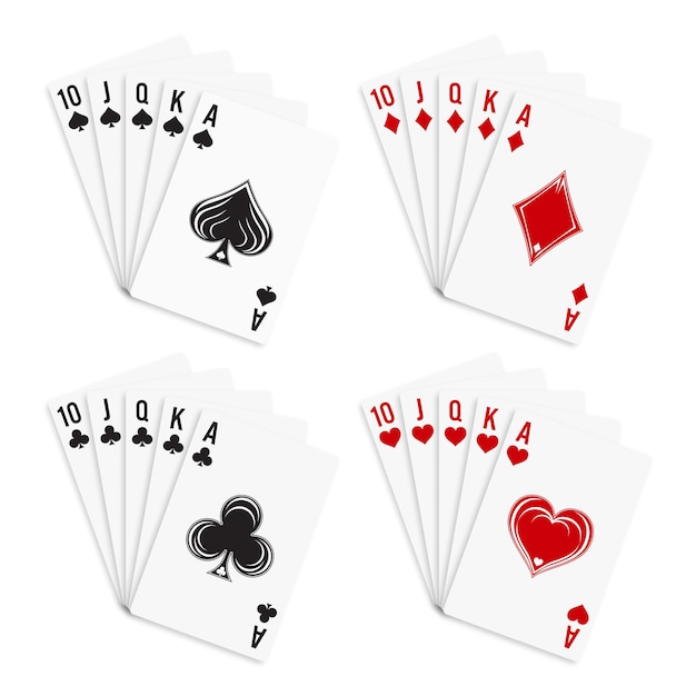 Vector poker and casino playing cards royal straight flush playing cards set isolated