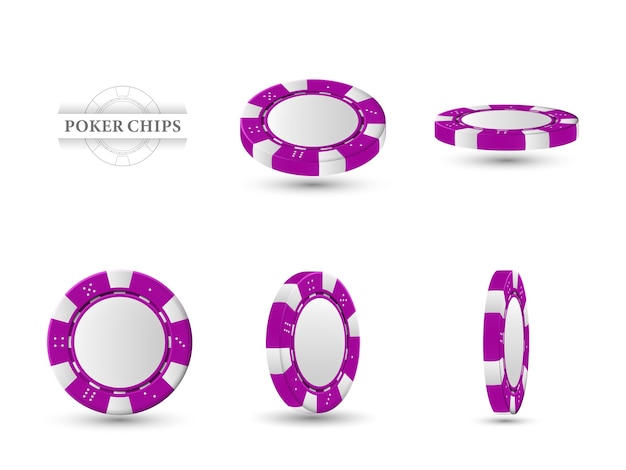 Poker chips in different position.   magenta chips isolated