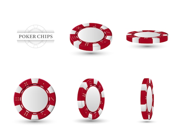 Poker chips in different position. Red chips isolated on light background. illustration.