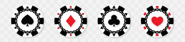 Vettore set di icone di gioco di fiches da poker isolato su sfondo trasparente.