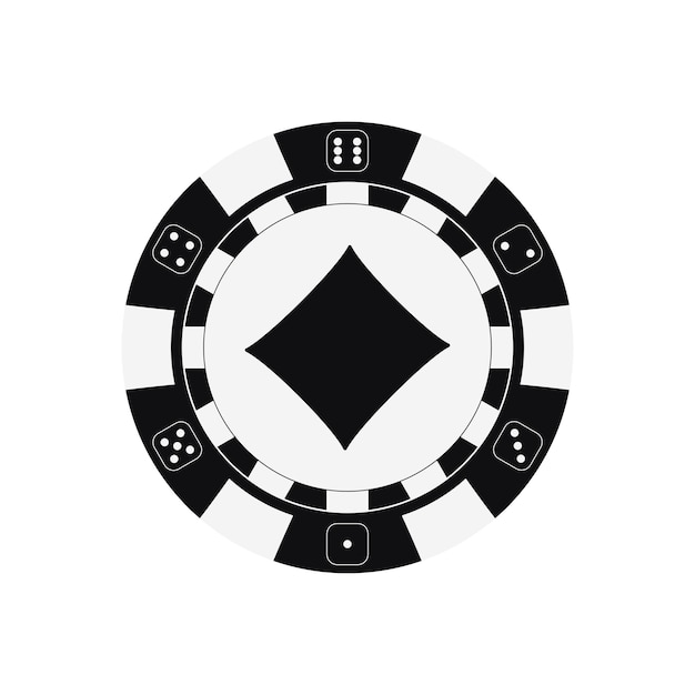 Chip di gioco da poker con seme di carte di diamanti icona del token del casinò in bianco e nero isolata su sfondo bianco illustrazione vettoriale di clip art in stile cartone animato dal design piatto semplice