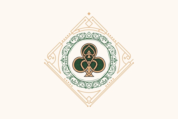 Vector poker spade green with vintage classic ornament