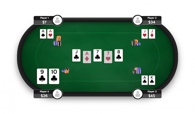 Vettore tavolo da poker sala da poker online. illustrazione del gioco di texas hold'em.