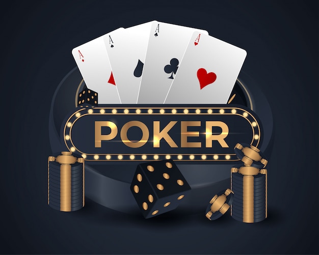 Pokerbanner met vier azen en een aantal speelkaarten aan de achterkant