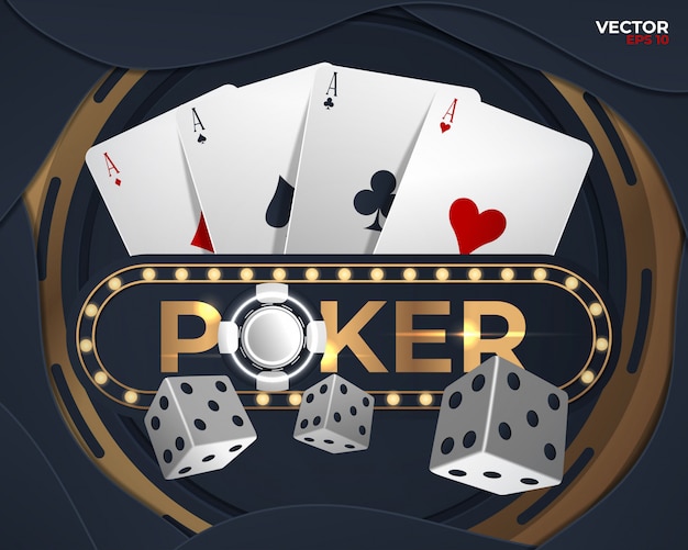 Pokerbanner met vier azen en een aantal speelkaarten aan de achterkant