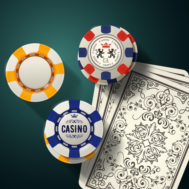 Pokertafel met speelkaarten en casino-gokchips vectorbeelden
